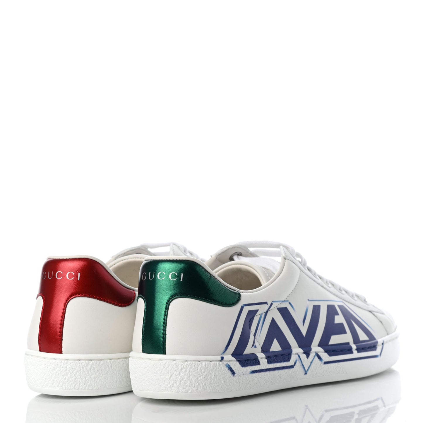 Calfskin Nappa LOVED Print Mens Ace Sneakers 5 White Red Flame Green