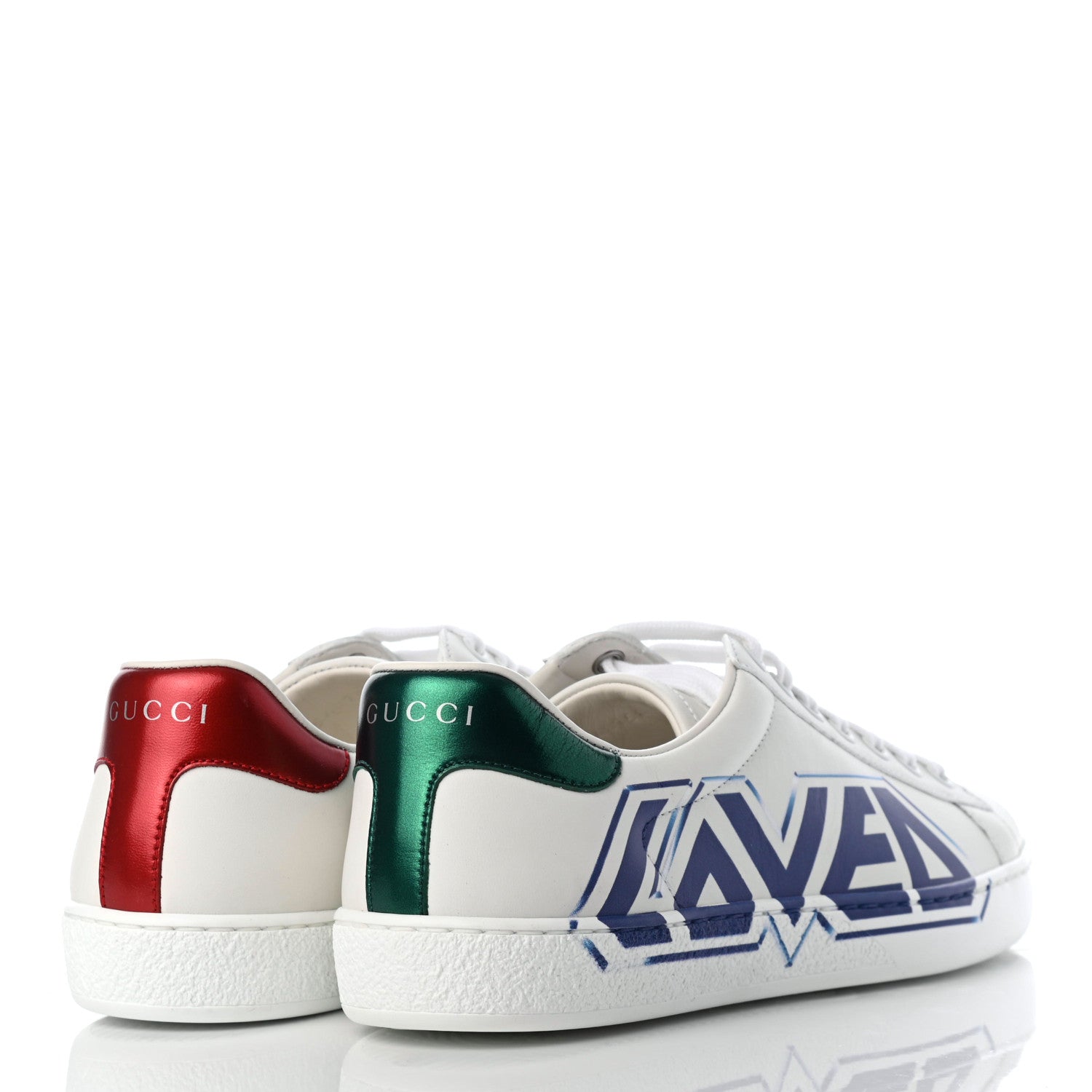 Gucci Calfskin Nappa LOVED Print Mens Ace Sneakers 5 White Red Flame Green 4 of 8