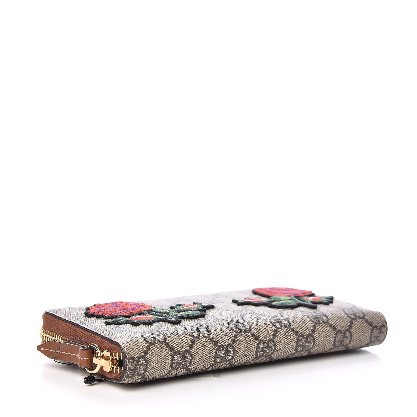 GG Supreme Monogram Rose Embroidered Zip Around Wallet