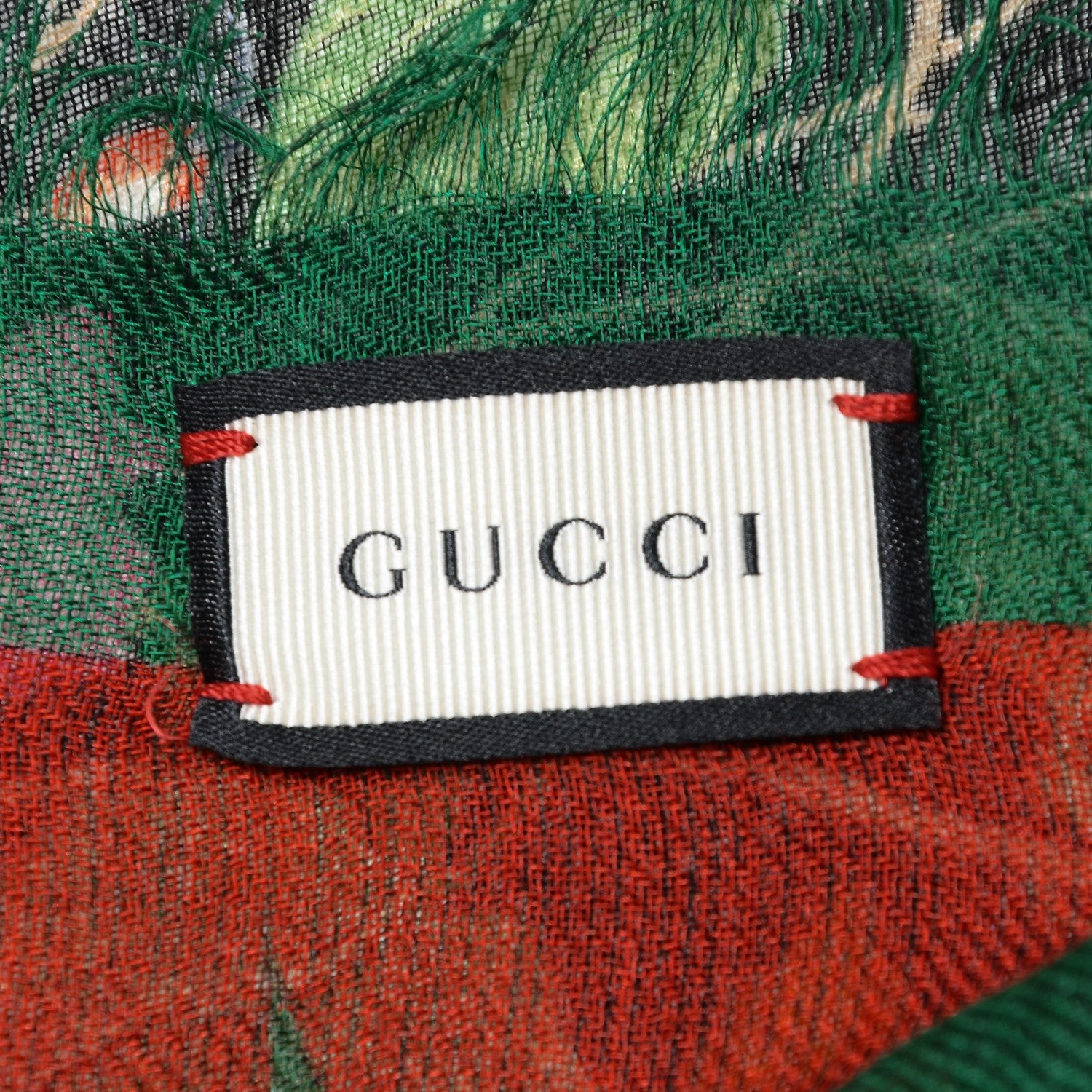 Gucci Wool Silk Floral Web Square Scarf Black Dark Green 5 of 5