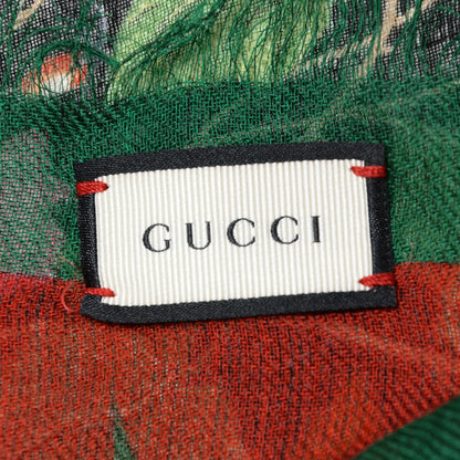 Gucci Wool Silk Floral Web Square Scarf Black Dark Green 5 of 5