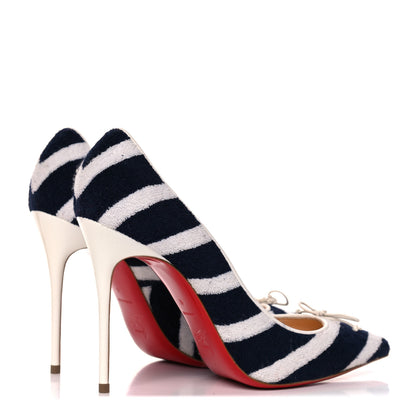 Christian Louboutin Sponge Fabric Shiny Nappa Decollete Spa 100 Pumps 41 Navy White 4 of 9