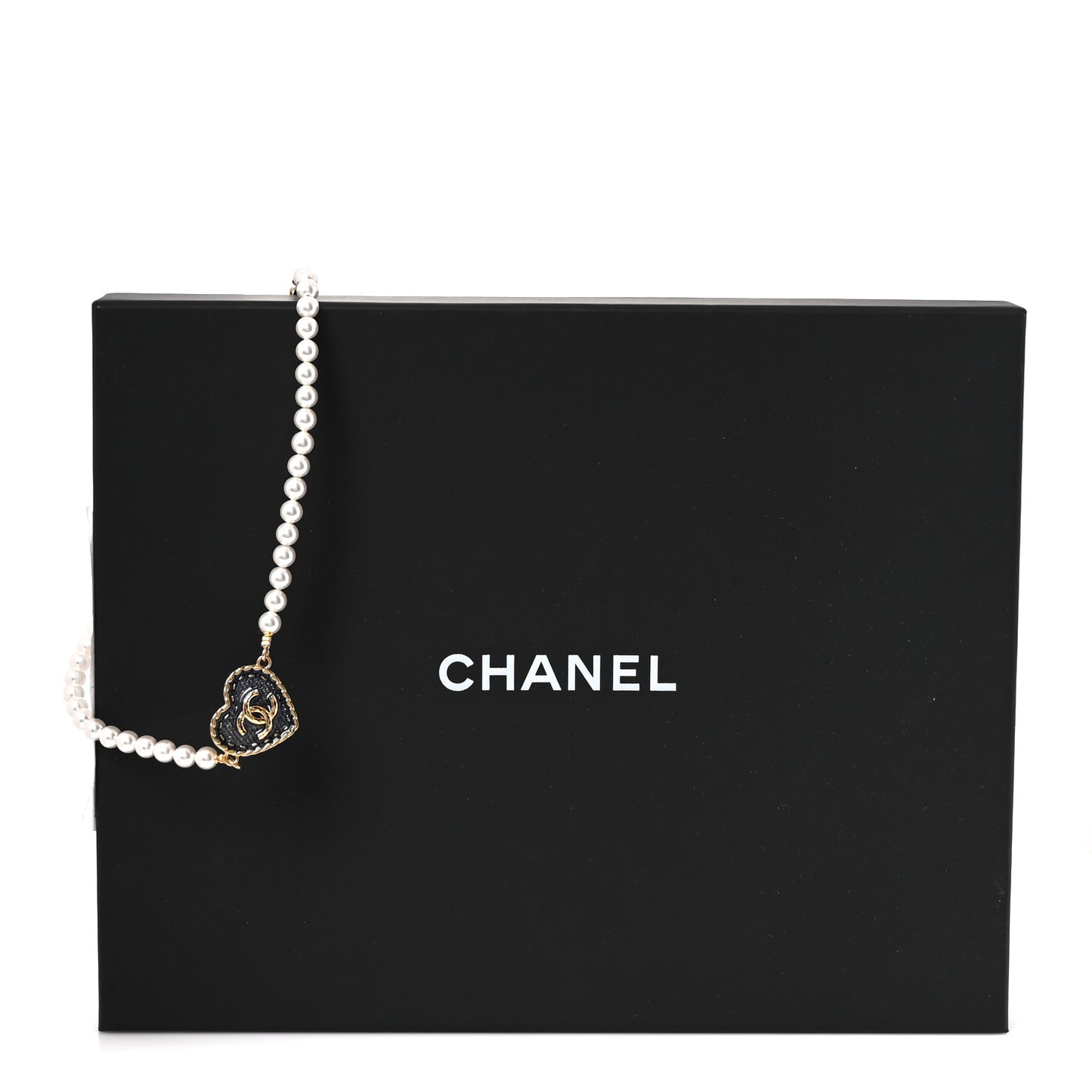 Metal Denim CC Heart Choker Gold Blue Pearly White