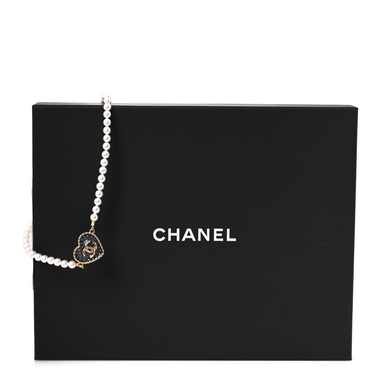 Chanel Metal Denim CC Heart Choker Gold Blue Pearly White 5 of 5