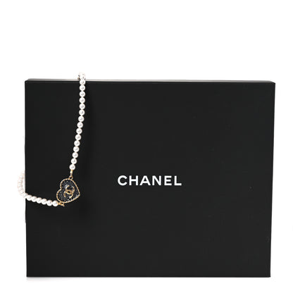 Chanel Metal Denim CC Heart Choker Gold Blue Pearly White 5 of 5