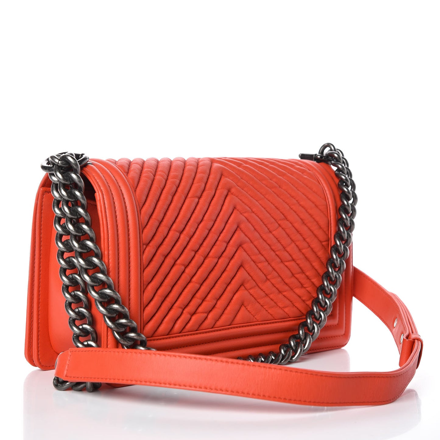 Wrinkled Lambskin Chevron Quilted Medium Boy Flap Orange