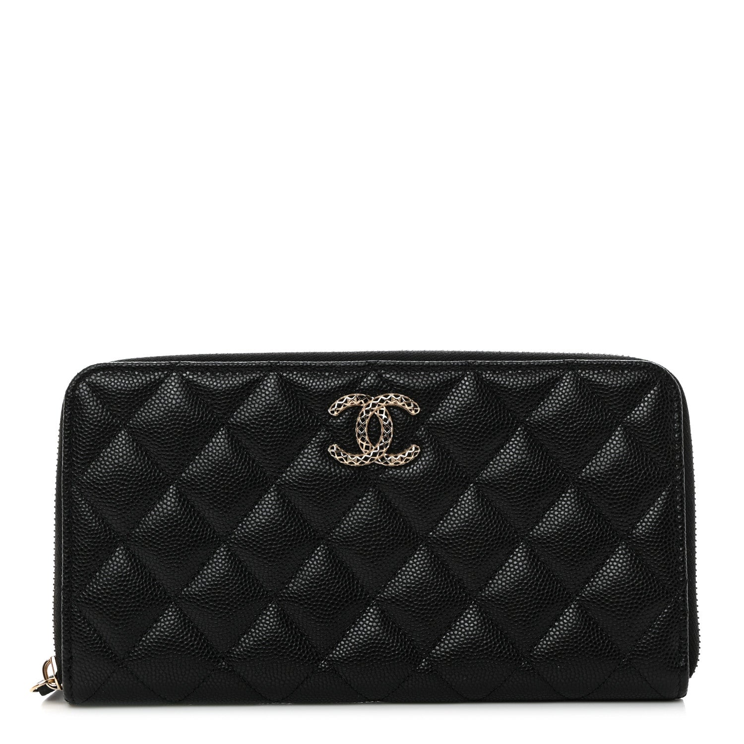 Chanel Caviar Quilted Perforated CC Long Zipped Wallet Black 1 of 9