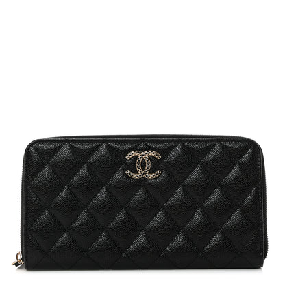 Chanel Caviar Quilted Perforated CC Long Zipped Wallet Black 1 of 9
