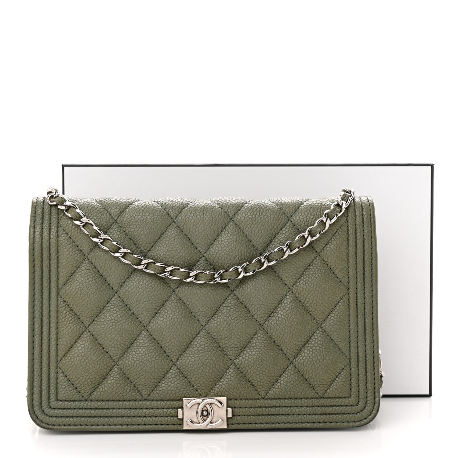 Chanel Caviar Quilted Boy Wallet On Chain WOC Khaki 15 of 15