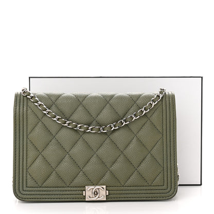 Chanel Caviar Quilted Boy Wallet On Chain WOC Khaki 15 of 15