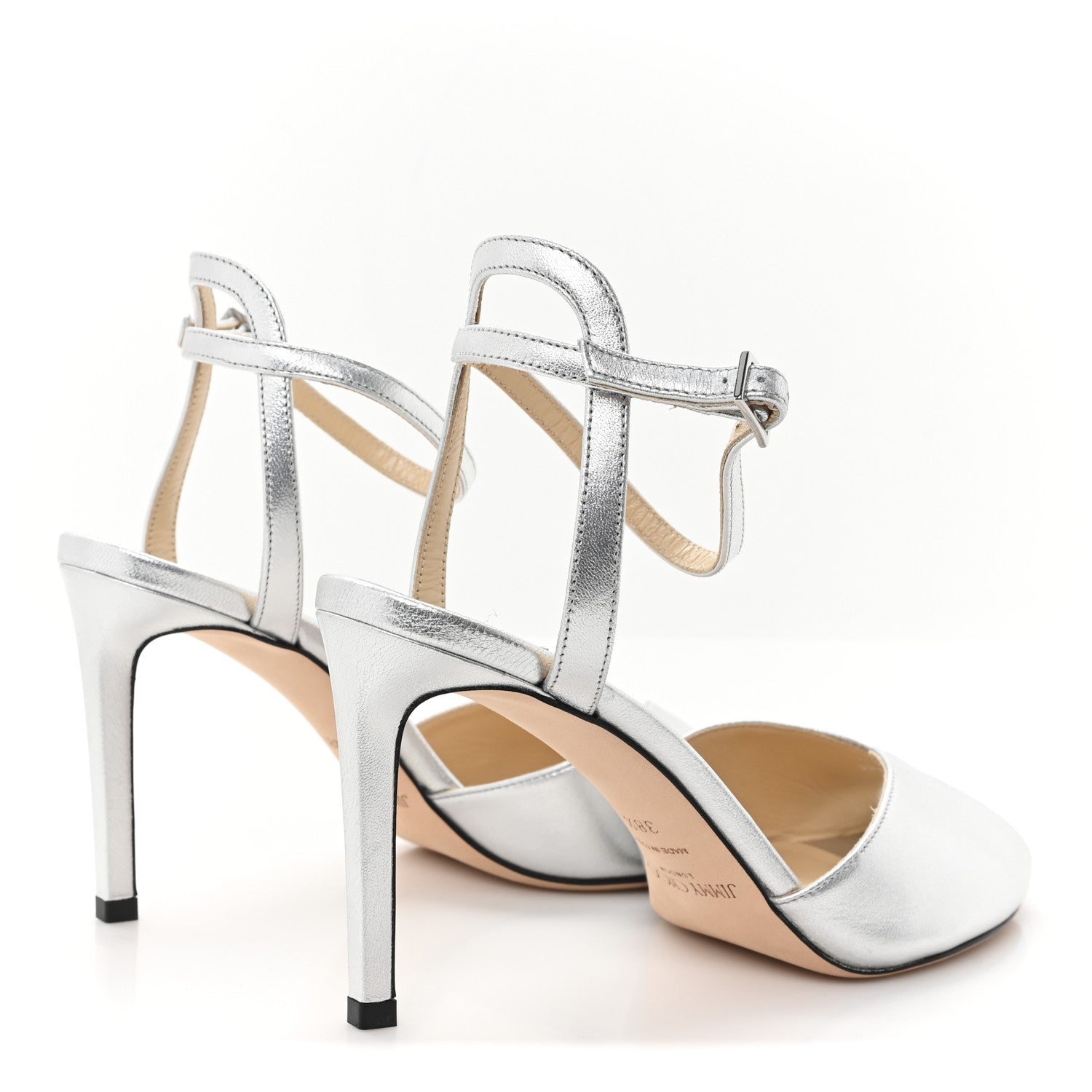 Jimmy Choo Metallic Nappa Sacora 85 Sandals 38.5 Silver 5 of 10