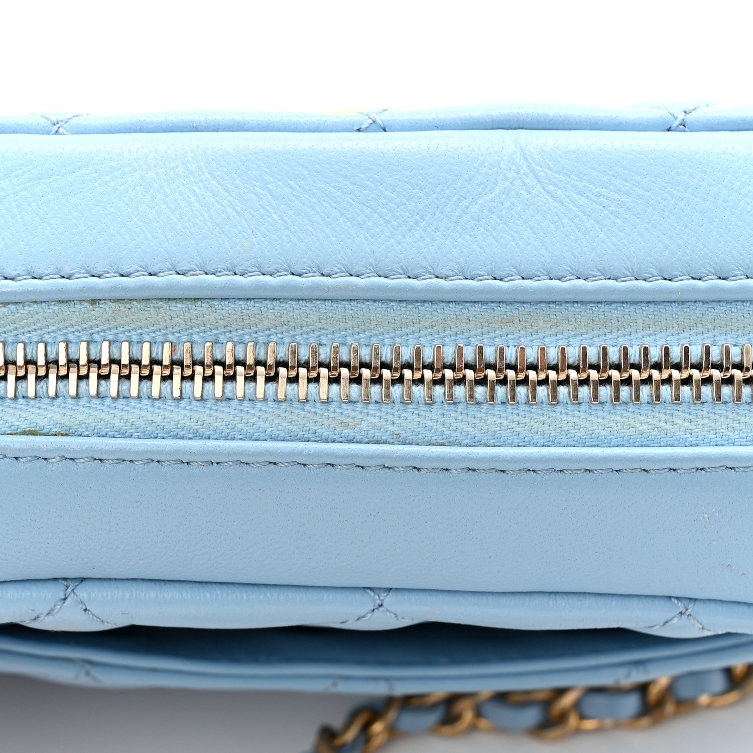 Chanel Lambskin Quilted CC Pearl Crush Camera Case Light Blue