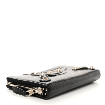 Balenciaga Agneau Giant 12 Silver Hardware Continental Zip Around Wallet Black 4 of 8