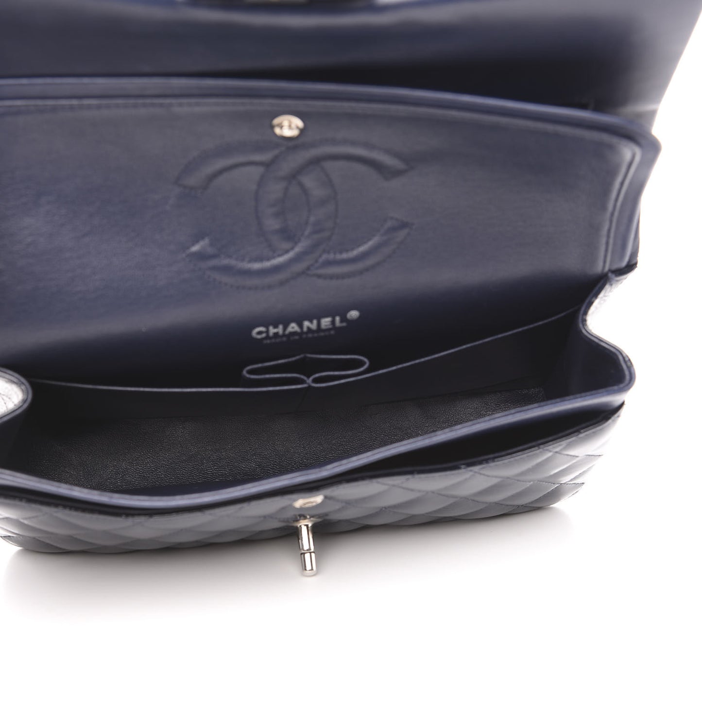 Distressed Patent Quilted Medium Double Flap Navy