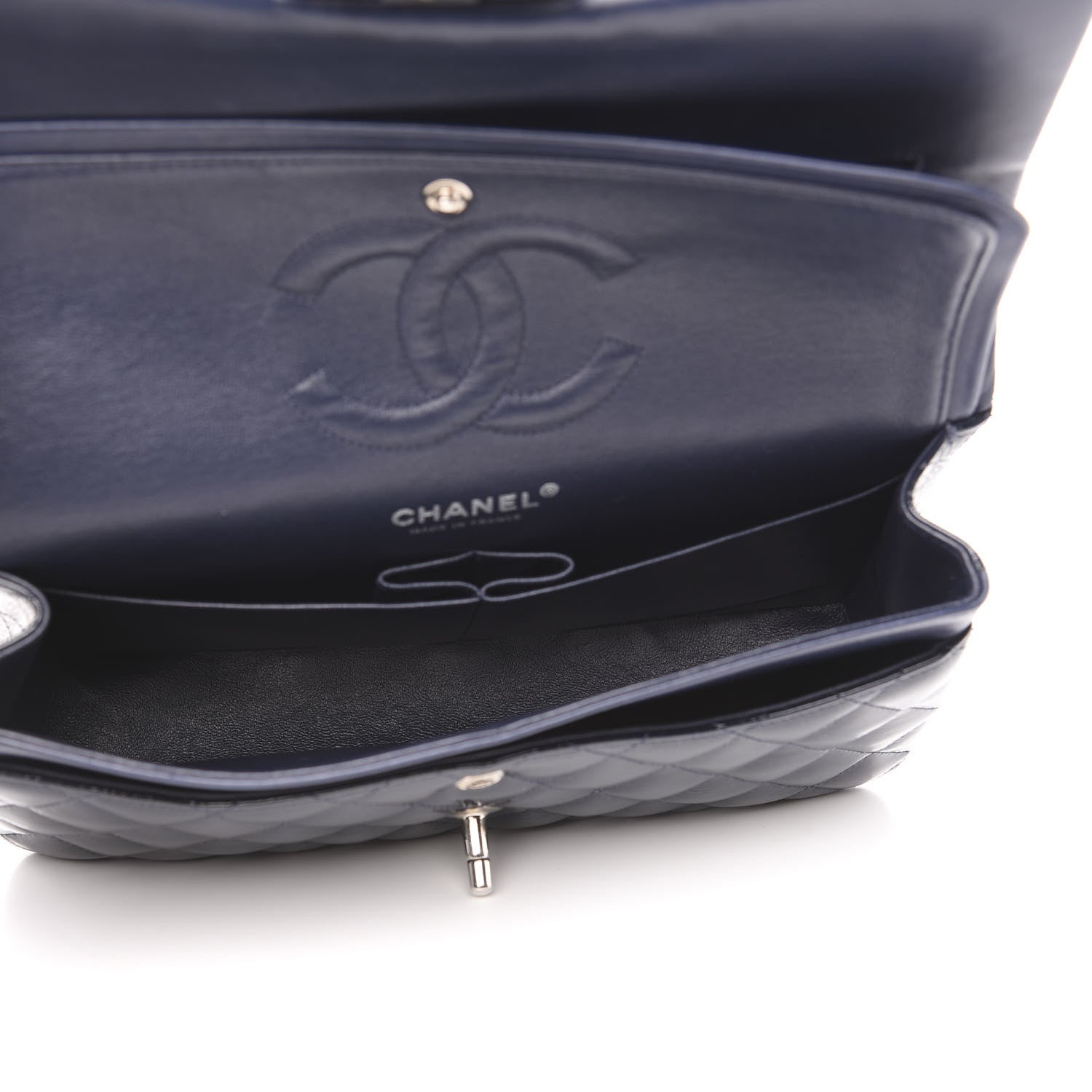 Chanel Distressed Patent Quilted Medium Double Flap Navy 4 of 15