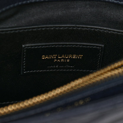 Saint Laurent Lambskin Matelasse Chevron Monogram Medium College Bag Deep Marine 7 of 16