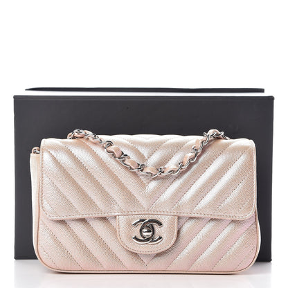 Chanel Iridescent Caviar Chevron Quilted Mini Rectangular Flap Light Gold 15 of 15