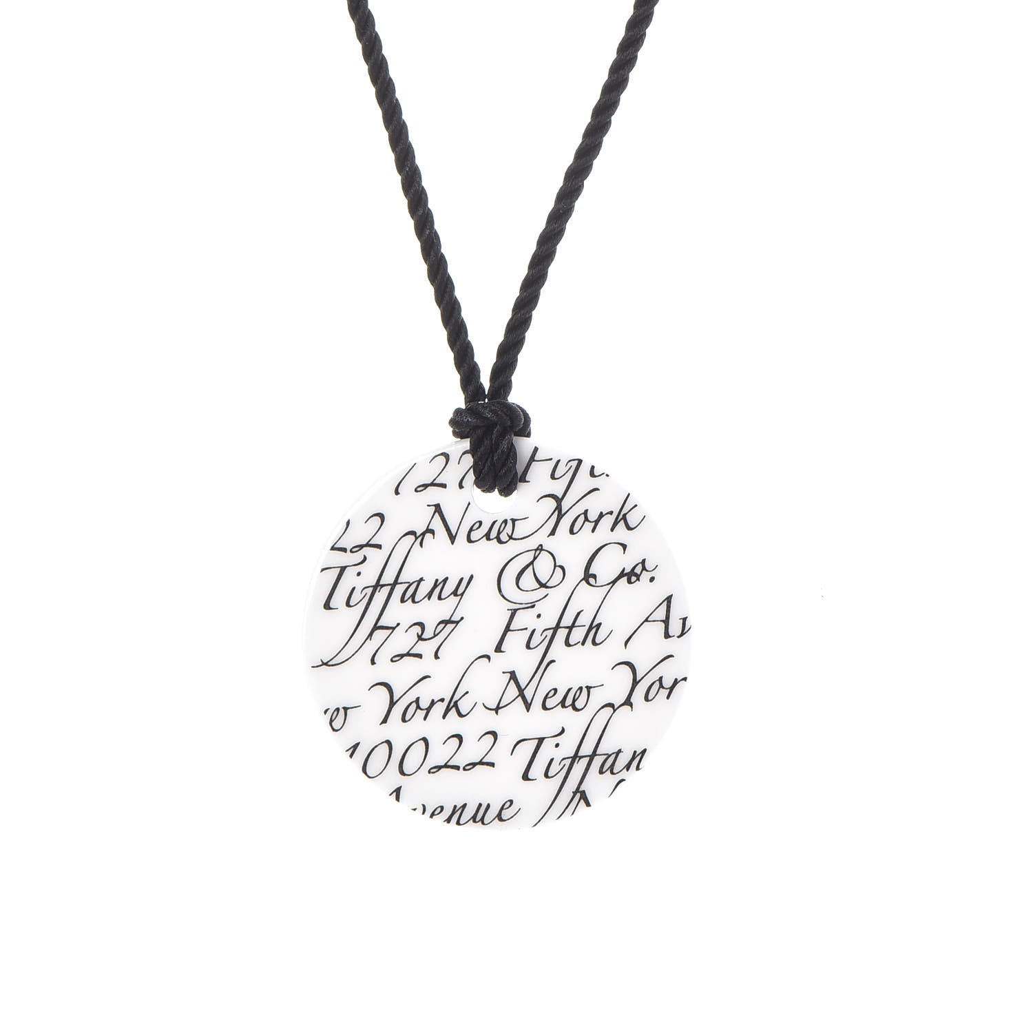 Tiffany White Bone Black Cord Notes Round Pendant Necklace 4 of 6