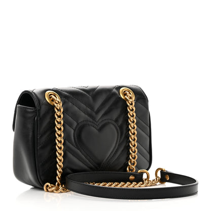 Gucci Calfskin Matelasse Mini GG Marmont Shoulder Bag Black 3 of 12