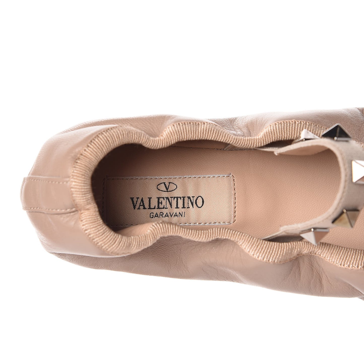 Nappa Rockstud Cross Strap Ballerina Flats 37 Poudre