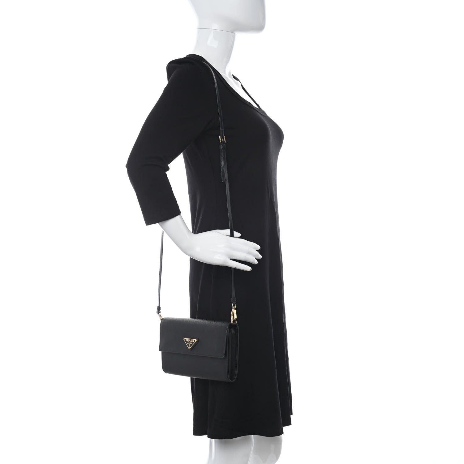 Prada Saffiano Wallet With Shoulder Strap Black 2 of 8