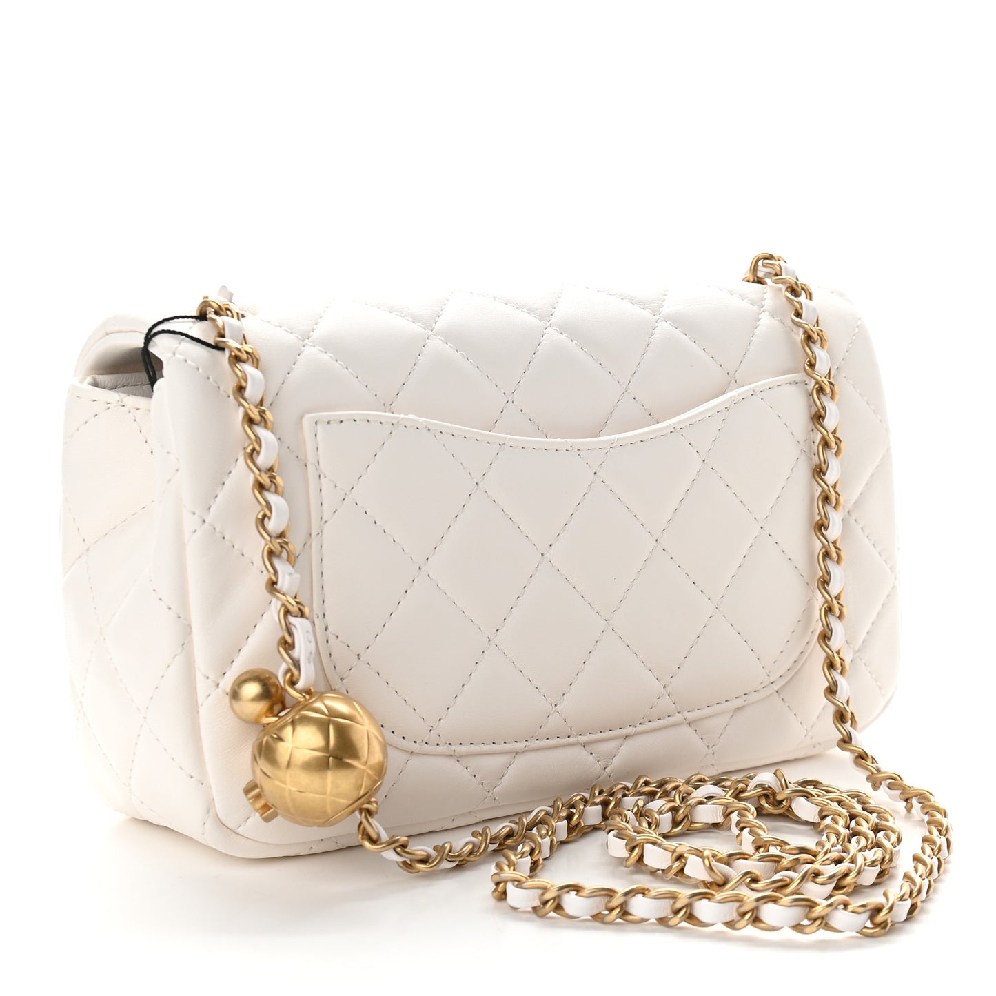Lambskin Quilted Mini Rectangular Pearl Crush Flap White