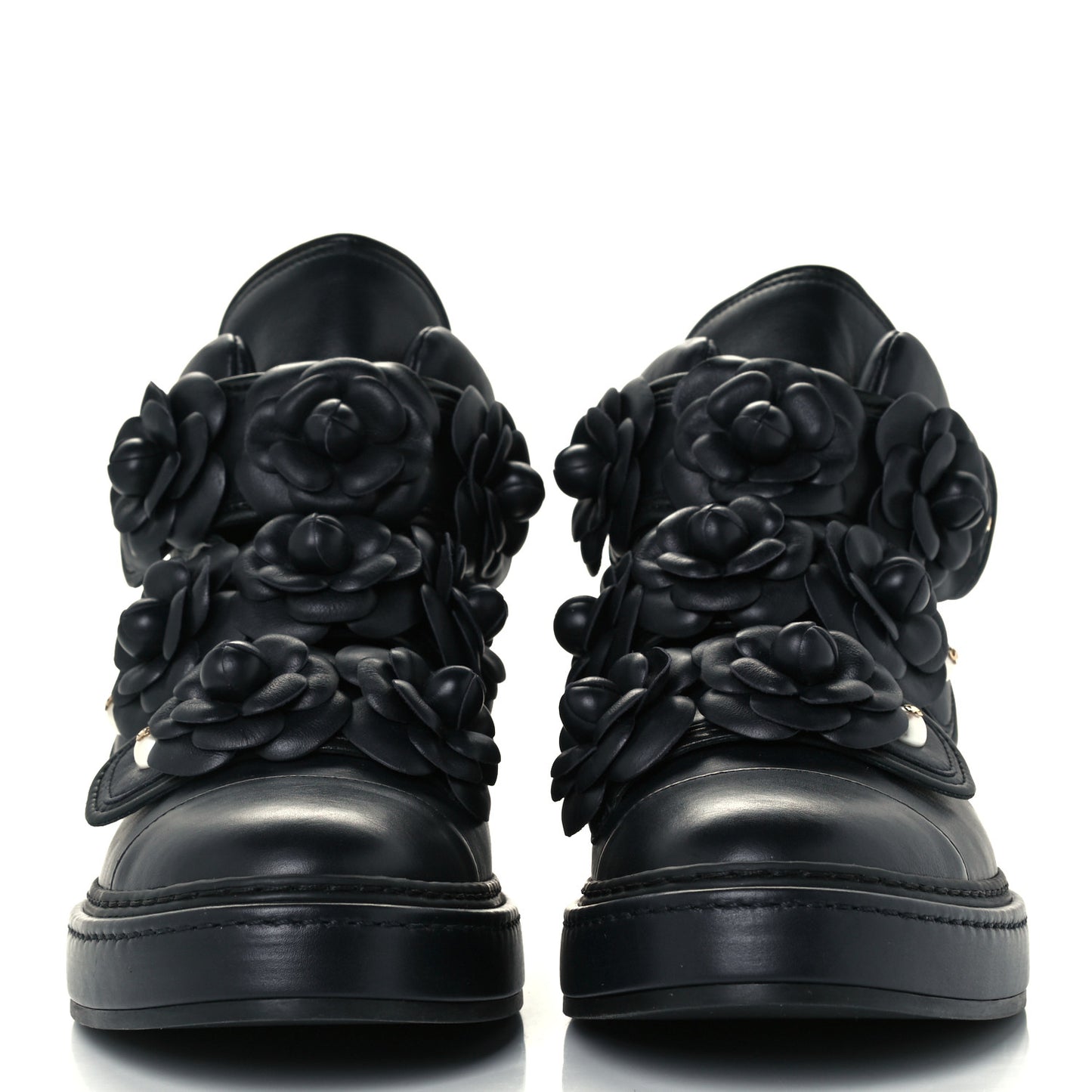 Lambskin Camellia High Top Sneakers 40 Navy