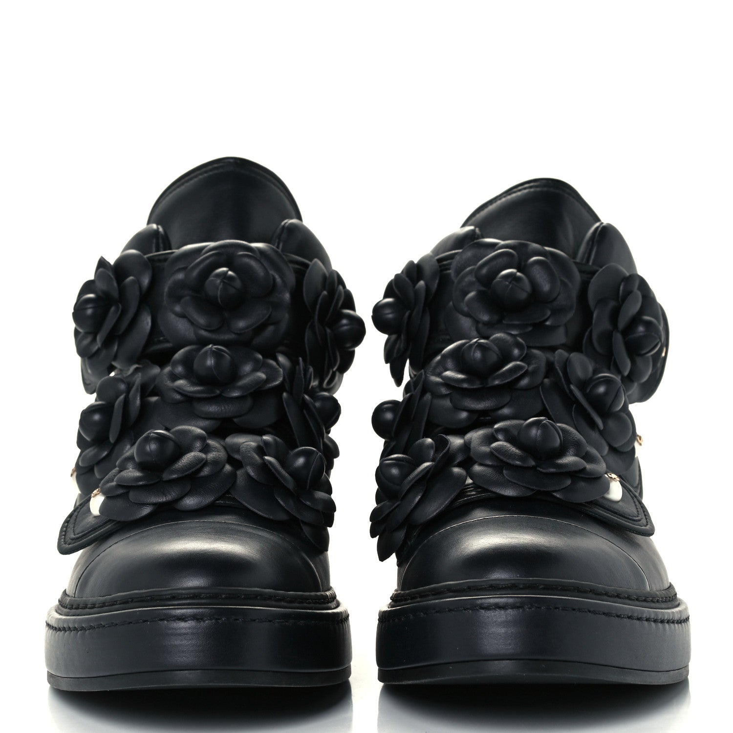 Chanel Lambskin Camellia High Top Sneakers 40 Navy 3 of 10