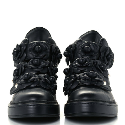 Chanel Lambskin Camellia High Top Sneakers 40 Navy 3 of 10