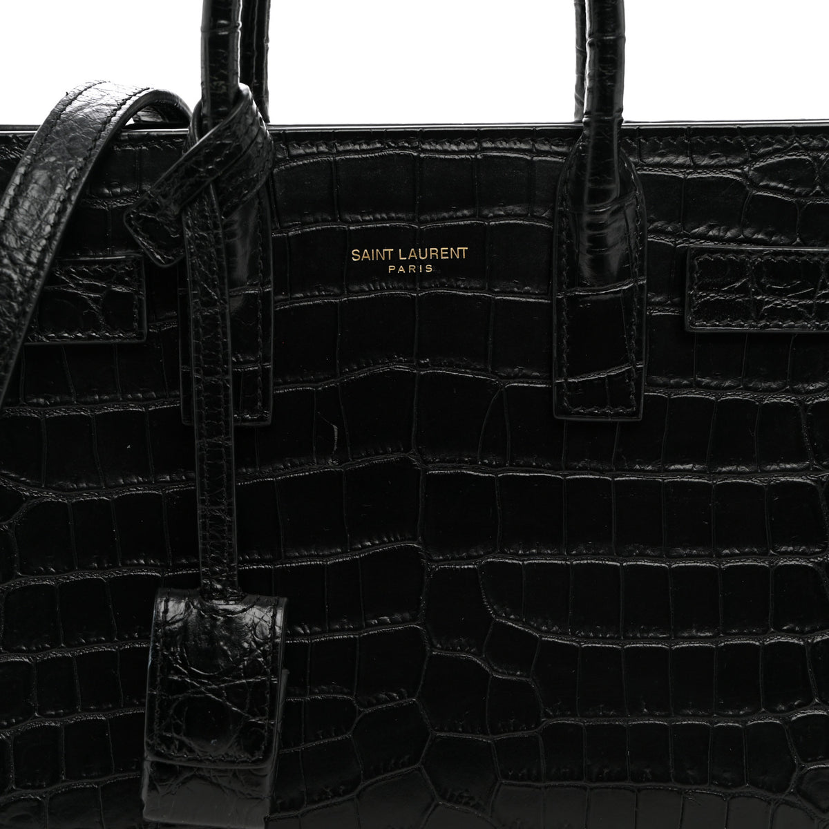 Saint Laurent Calfskin Crocodile Embossed Nano Sac De Jour Black 8 of 10