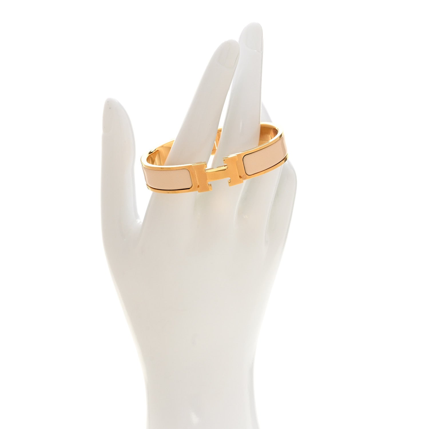 Hermes Enamel Narrow Clic Clac H Bracelet PM Beige Nacre 2 of 4