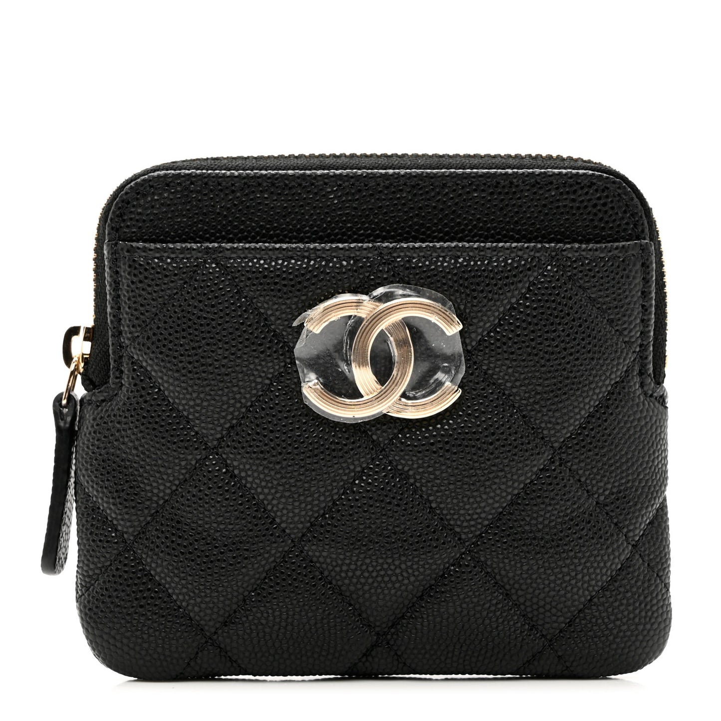 Caviar Quilted Zip Card Holder Wallet Black