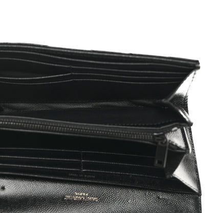 Saint Laurent Grain De Poudre Matelasse Chevron Monogram Flap Wallet Black 5 of 8