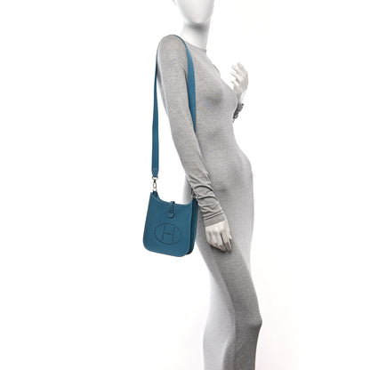 Hermes Taurillon Clemence Evelyne TPM New Blue Jean 2 of 11