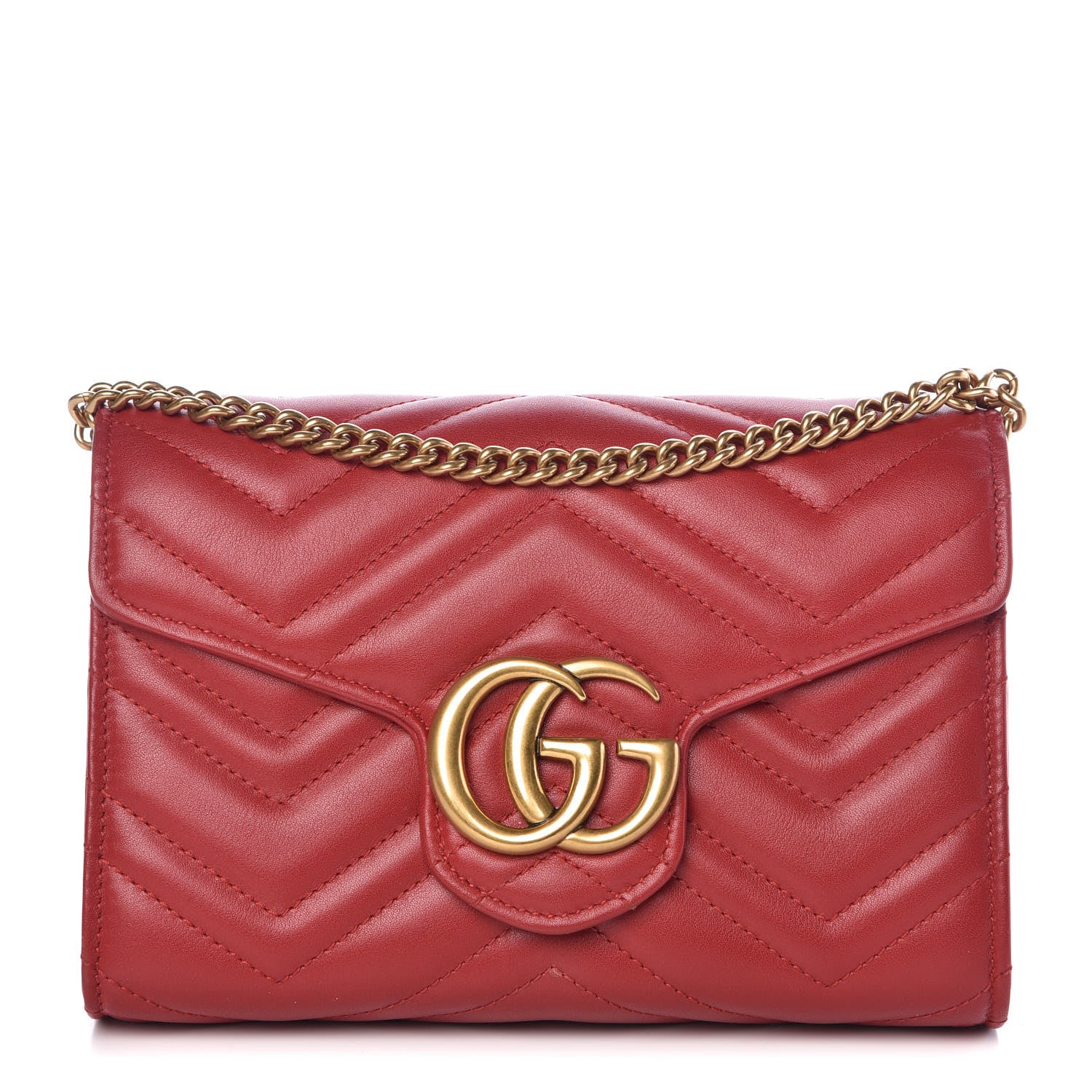 Gucci Calfskin Matelasse GG Marmont Chain Wallet Hibiscus Red 1 of 13