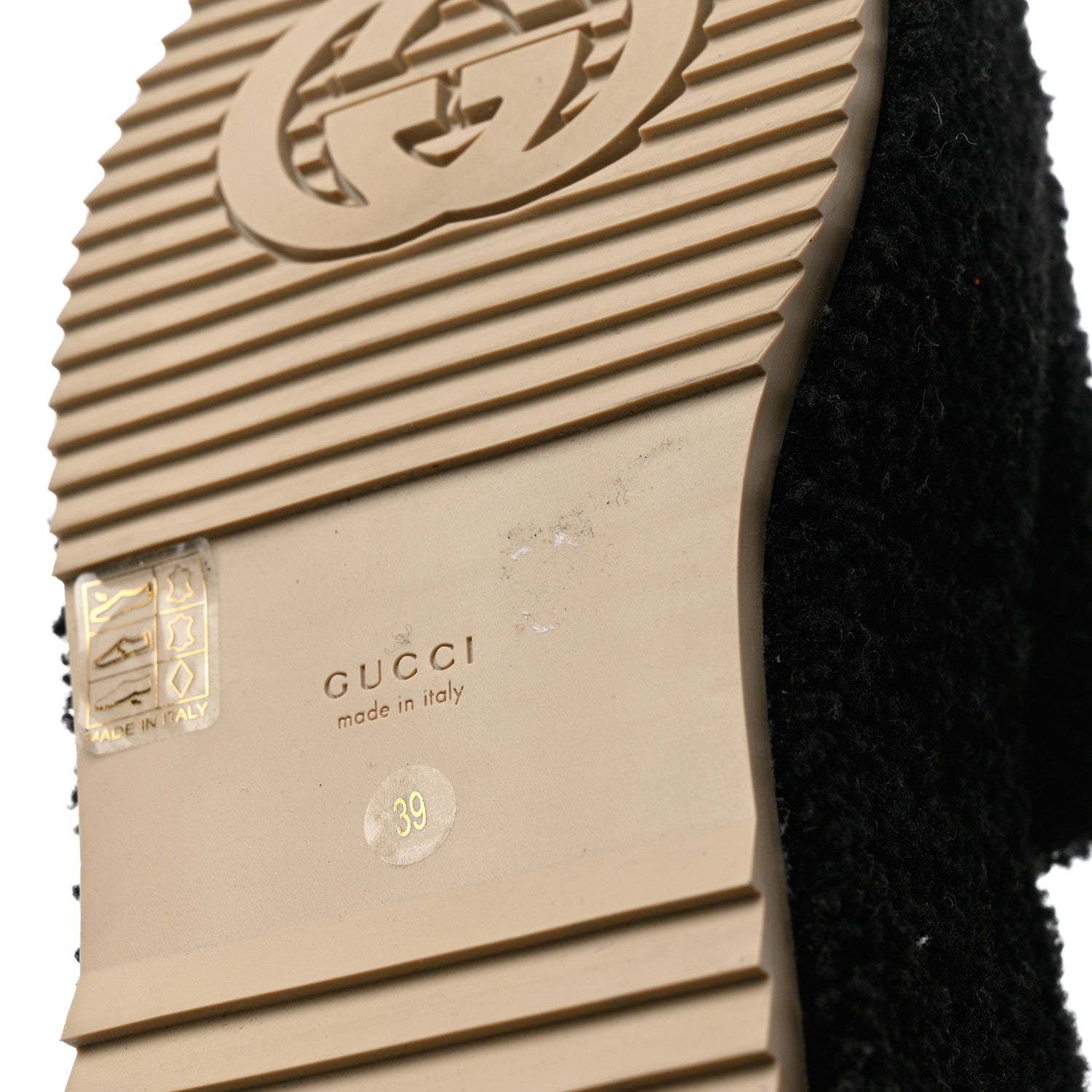 Gucci Shearling Interlocking G Womens Elea Platform Slide Wedge Sandals 39 Black Butterscotch 8 of 8