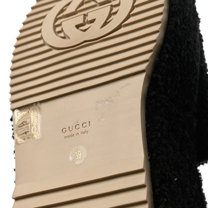 Gucci Shearling Interlocking G Womens Elea Platform Slide Wedge Sandals 39 Black Butterscotch 8 of 8