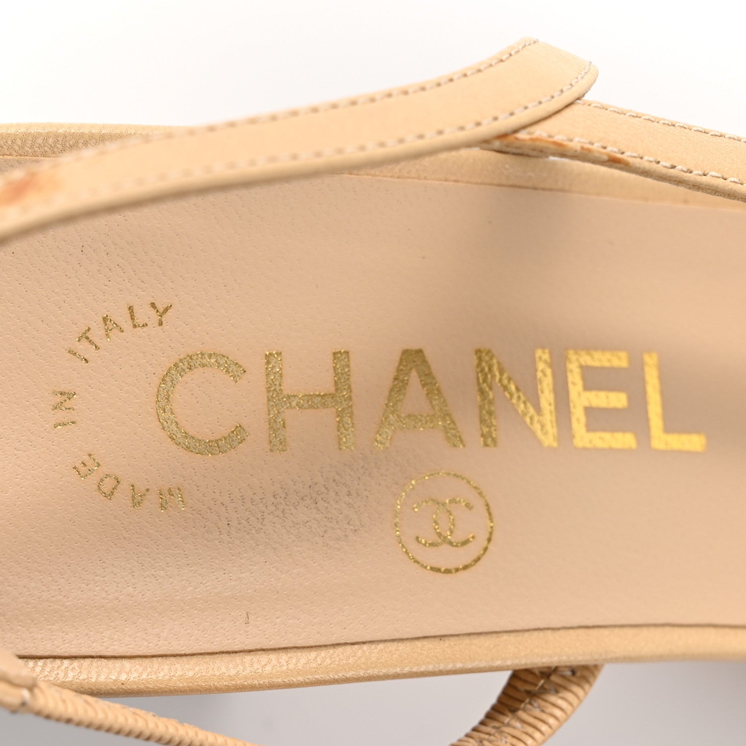Chanel Goatskin Grosgrain Cap Toe CC Slingback Pumps 38.5 Beige Black 7 of 13