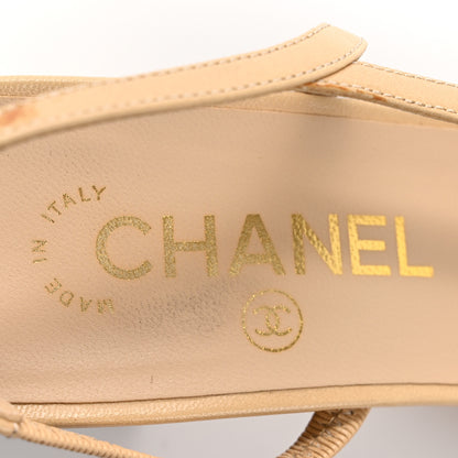 Chanel Goatskin Grosgrain Cap Toe CC Slingback Pumps 38.5 Beige Black 7 of 13