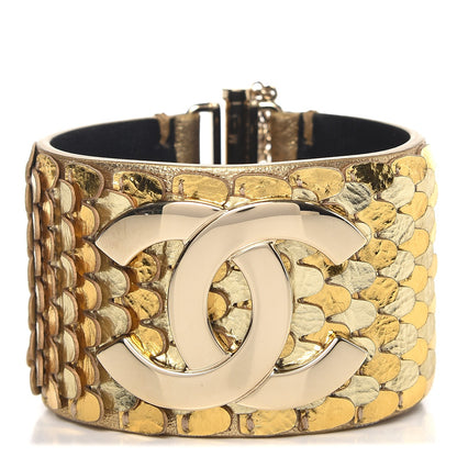 Chanel Metallic Goatskin Lambskin Calfskin CC Scales Cuff Gold 1 of 5
