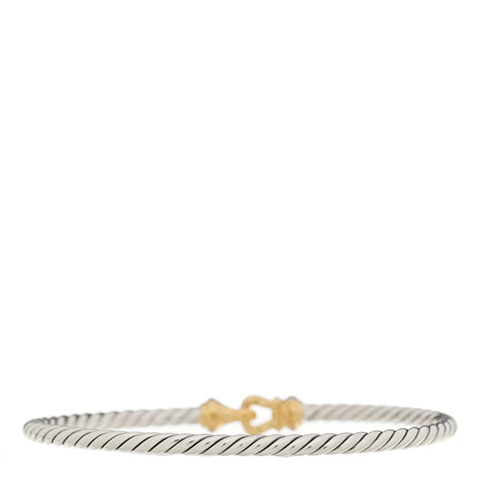 Sterling Silver 18K Yellow Gold Diamond 3mm Cable Buckle Bracelet