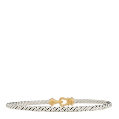 David Yurman Sterling Silver 18K Yellow Gold Diamond 3mm Cable Buckle Bracelet 2 of 3