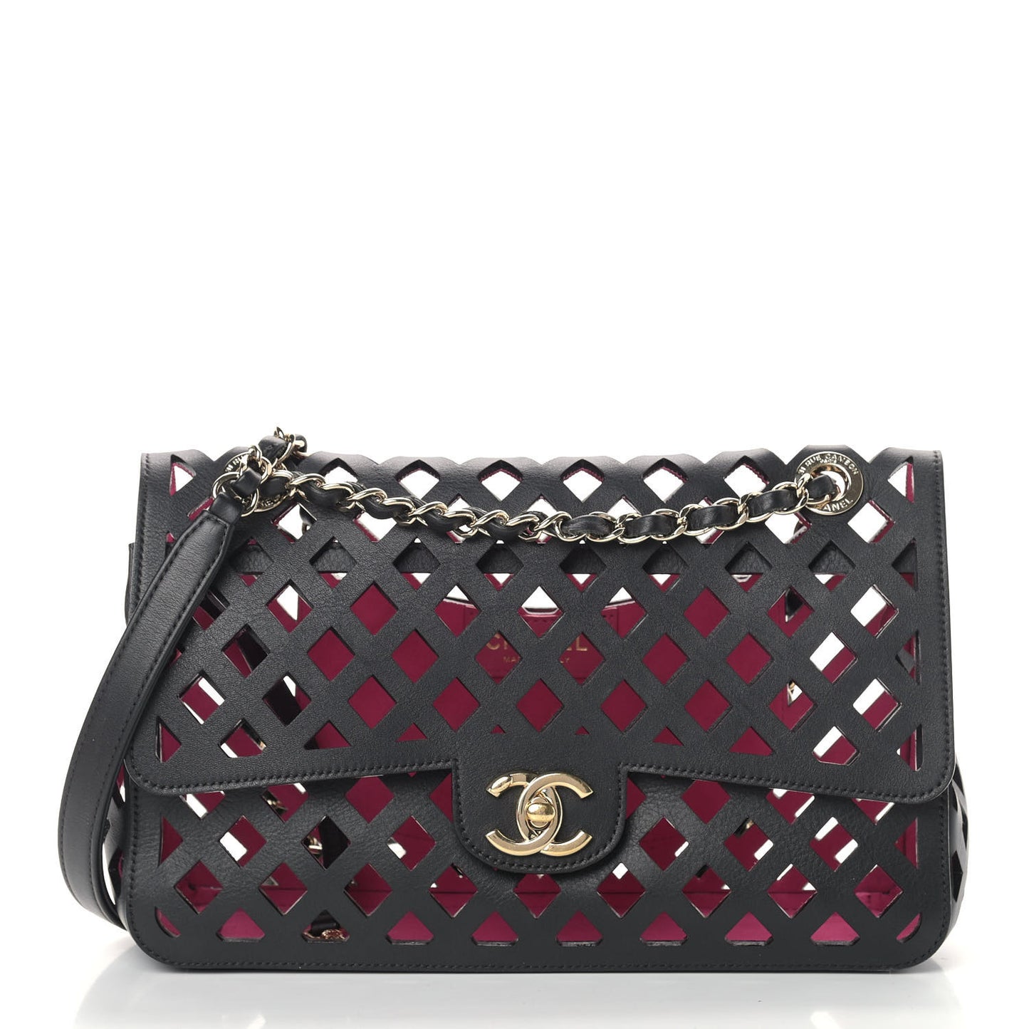 Lambskin Sea Through Flap Black Multicolor