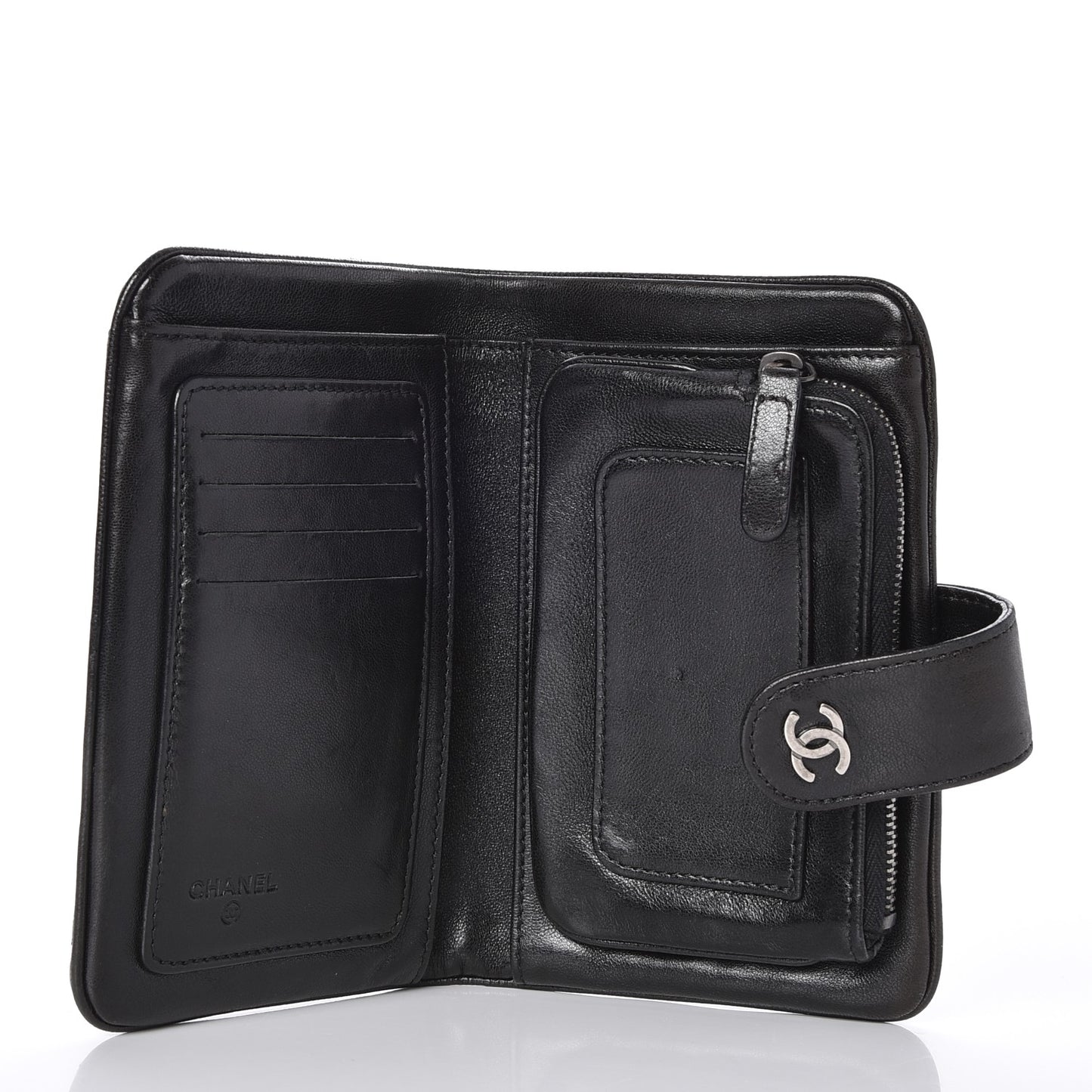 Lambskin Quilted Large Pocket Wallet Black