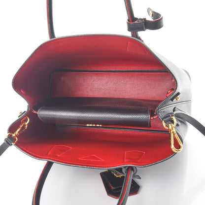 Prada Saffiano Cuir Medium Double Bag Black Fuoco 5 of 10