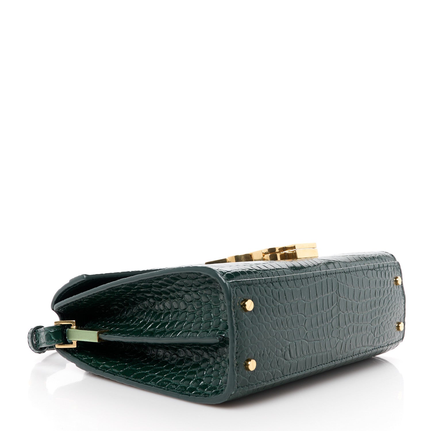 Saint Laurent Calfskin Crocodile Embossed Mini Classic Monogram Cassandra Top Handle Dark Mint 4 of 11