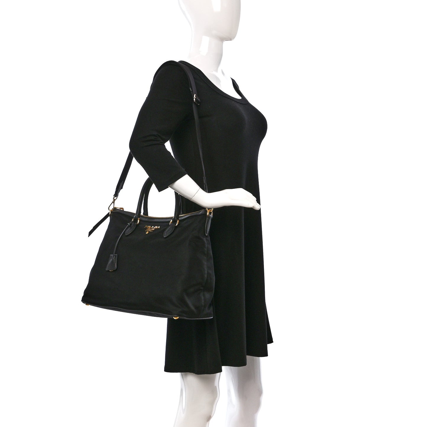 Tessuto Nylon Saffiano Satchel Black
