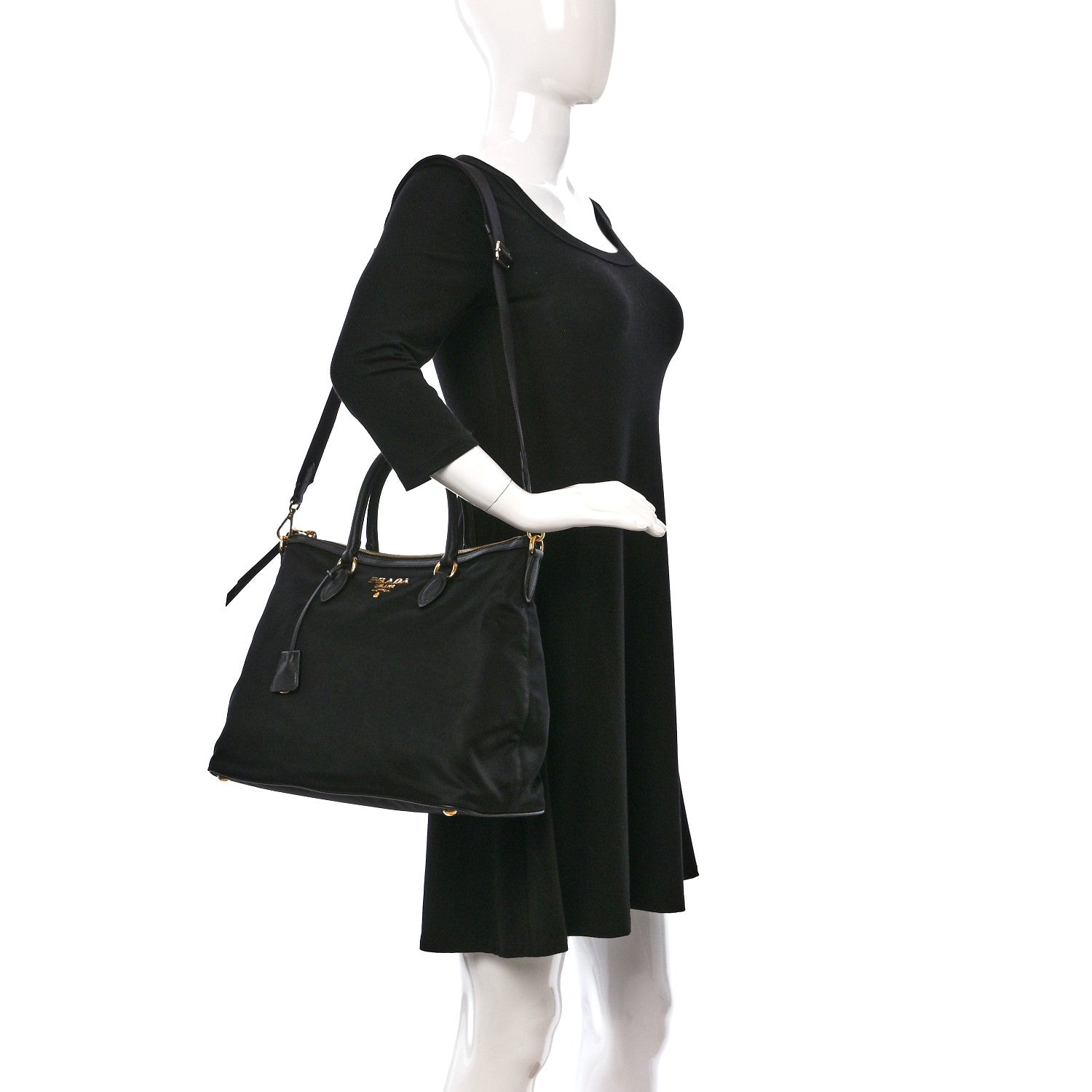 Prada Tessuto Nylon Saffiano Satchel Black 2 of 8