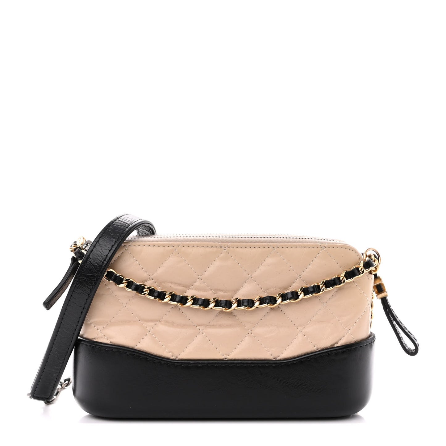 Aged Calfskin Quilted Small Gabrielle Clutch With Chain Beige Black