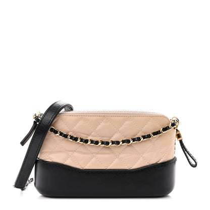 Chanel Aged Calfskin Quilted Small Gabrielle Clutch With Chain Beige Black 1 of 17